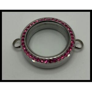 Origami Owl Locket Bracelet Face Medium Silver Pink Crystal Charm